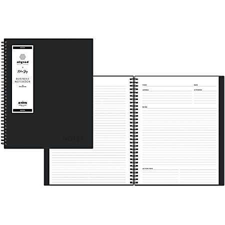 Blue Sky Aligned Business Notebook - 78 Sheets - Twin Wirebound - Back Ruling Surface - Narrow Ruled - 11" x 8.5"0.4" - Black Binder - Black Cover - Heavyweight Cover, Durable Cover, Wear Resistant, Tear Resistant - 1Each