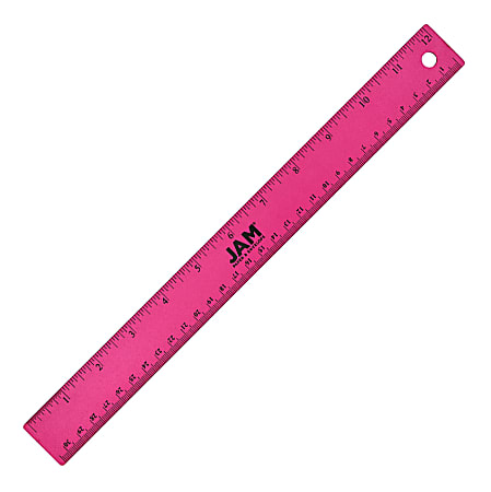 JAM Paper&reg; Non-Skid Stainless-Steel Ruler, 12", Fuchsia Pink