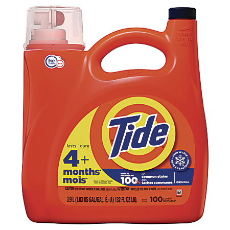 Tide® HE Liquid Laundry Detergent, Original Scent, 132 oz Pour Bottle, 4/Carton