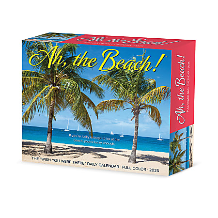 2025 Willow Creek Press Daily Desk Box Calendar, 5-1/2” x 6-1/4”, Ah, The Beach, January to December 2025, 40560