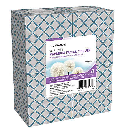 Highmark® 2-Ply Facial Tissue, Cube Box, White, 86 Tissues Per Box, Pack Of 4 Boxes