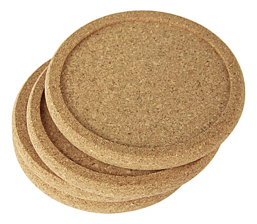 Office Depot® Cork Coasters, 3/8" x 4", Tan, Set Of 4 Coasters