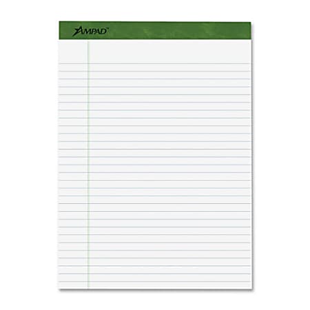 Ampad Earthwise Recycled Writing Pads - 40 Sheets - Both Side Ruling Surface - 20 lb Basis Weight - 5" x 8" - White Paper - Eco-friendly, Micro Perforated - Recycled - 6 / Pack
