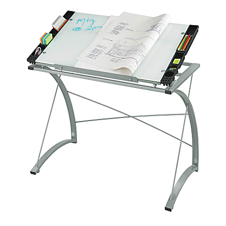 Safco® Expressions Glass-Top Drafting Table, Silver