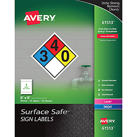 Avery® Surface Safe Sign Labels, 8&quot; x 8&quot;,