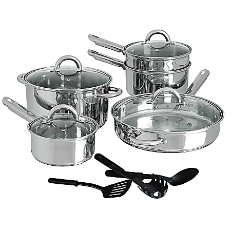 Gibson Home Cuisine Select Abruzzo 12 Piece Stainless Steel Cookware Set  Silver - Office Depot