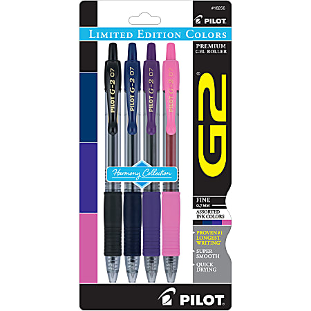 Pilot G2 Harmony Gel Pens, Fine Point, 0.7 mm, Clear Barrels, Assorted Ink, Pack Of 4 Pens