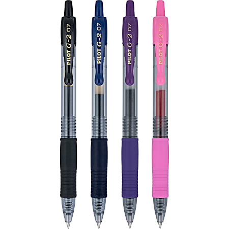 Pilot G2 Neons Gel Pens Fine Point 0.7 mm Clear Barrels Assorted Ink Pack  Of 4 Pens - Office Depot