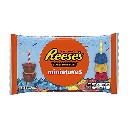 Reese's Birthday Peanut Butter Cup Miniatures, Blue/Red/Yellow, 11 Oz, Pack Of 3 Bags