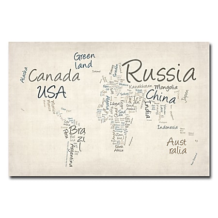 Trademark Global Typography World Map Gallery-Wrapped Canvas Print By Michael Tompsett, 22"H x 32"W