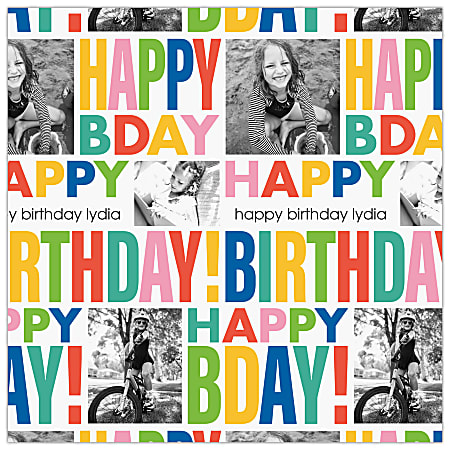 Custom Full-Color Gloss Finish Wrapping Paper, Standard Roll, 7' x 29-1/4", Colorful Bold Birthday Words With Photos