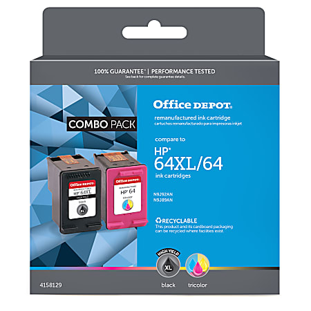 Office Depot® Brand Remanufactured High-Yield Black/Standard Yield Tri-Color Ink Cartridge Replacement For HP 64XL/64, OD64XL64CP