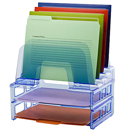 OIC Officemate Blue Glacier Large Incline Sorter With Two Letter Trays, 4 1/4" x 13 3/8" x 9", Blue