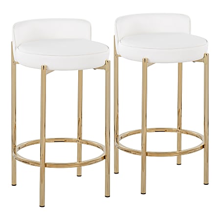 LumiSource Chloe Counter Stools, Gold/White, Set Of 2 Stools