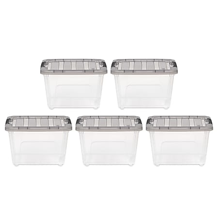 Iris® Stack & Pull™ Storage Boxes, 4.75 Gallon, Clear/Gray, Set Of 5 Boxes