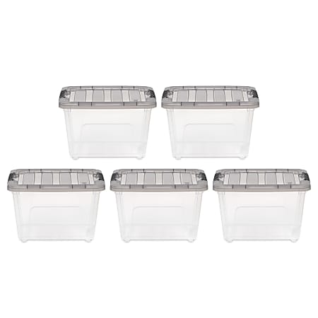 Iris® Stack & Pull™ Storage Boxes, 4.75 Gallon, Clear/Gray, Set Of 5 Boxes
