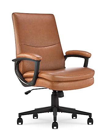 Serta&reg; Comfort Modern Ergonomic Bonded Leather High-Back Executive Office Chair, Cognac