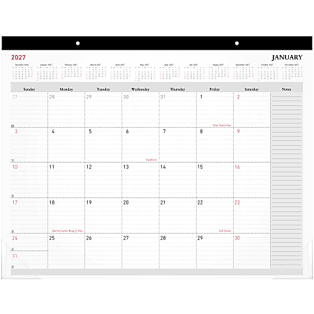 Office Depot Brand Monthly Desk Pad Calendar, 21 3/4" x 17", White, January 2027 to December 2027, OD20260027
