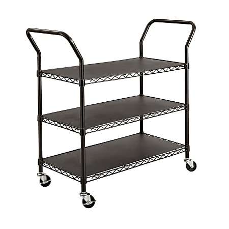 Safco® Wire Utility Cart, 3 Shelves, 40 1/2"H x 43 3/4"W x 19 1/4"D, Black