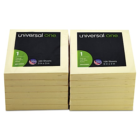 Universal Fan Folded Pop Up Notes 3 X 3 Yellow 100 Sheets Per Pad Pack Of 12 Pads Office Depot