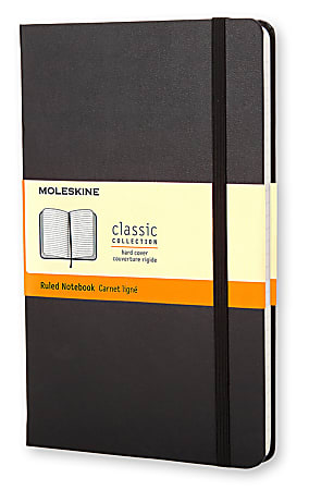 Moleskine Classic Hard Cover Notebook, 5” x 8-1/4”, Ruled, 120 Sheets, Black