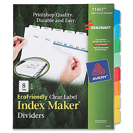 SKILCRAFT® Index Maker Label Dividers, Clear, Set of