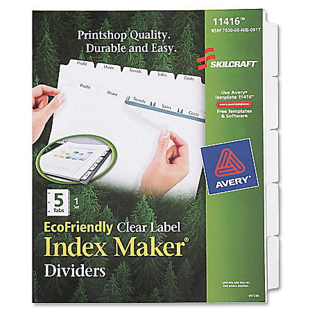 SKILCRAFT® Index Maker 100% Recycled Clear Label Dividers