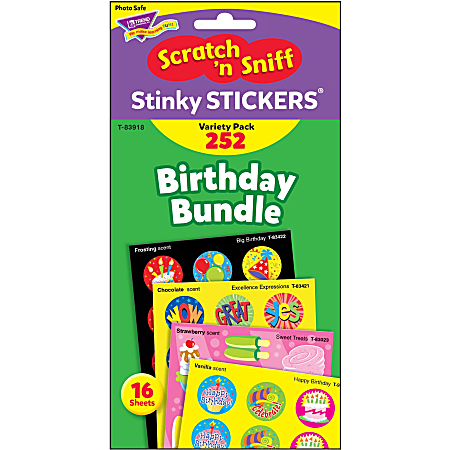 Trend Birthday Scratch 'n Sniff Stinky Stickers - Birthday Theme/Subject (Happy Birthday, Big Birthday, Sweet Treats, Excellence Expressions) Shape - Scented, Acid-free, Photo-safe, Non-toxic - 252 / Set
