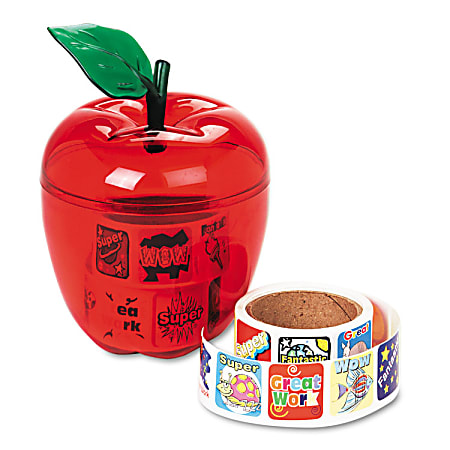 Reward Stickers In Red Apple Dispenser, 1"H x 1"W, Pack Of 600