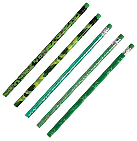 Wood Case Fashion Pencils, No. 2, Green, Pack Of 5