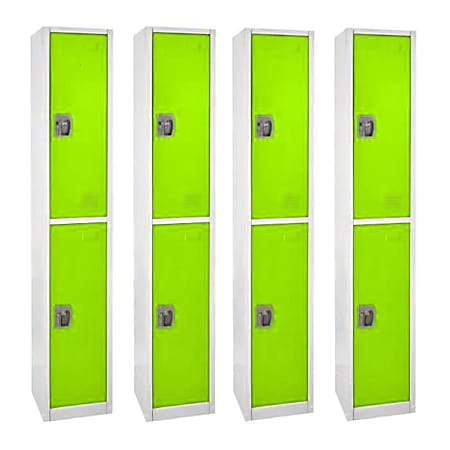 Alpine 2-Tier Steel Lockers, 72”H x 12”W x 12”D, Green, Set Of 4 Lockers