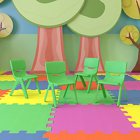 Flash Furniture Plastic Stackable School Chairs With 10-1/2" Seat Height, Green, Set Of 4 Chairs