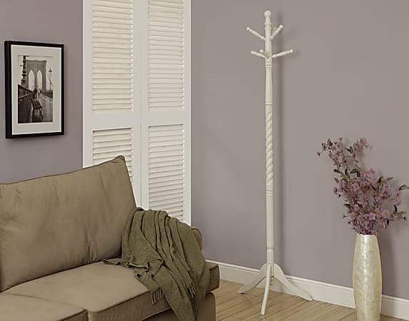 Monarch Specialties 6-Hook Wooden Coat Rack, Antique White