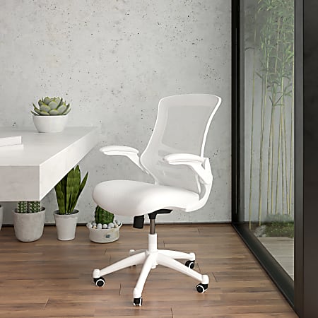Flash Furniture Mesh Mid-Back Swivel Task Chair With Flip-Up Arms, White