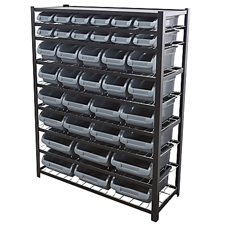 Edsal Bin Storage Rack, 36 Bins, 57"H x 44"W x 16"D, Black