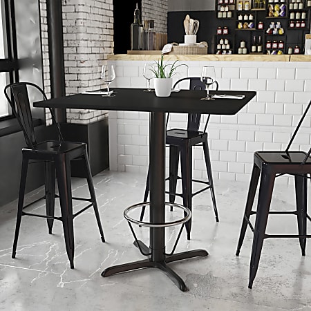 Flash Furniture Laminate Square Table Top With Bar-Height Table Base And Foot Ring, 43-1/8"H x 42"W x 42"D, Black