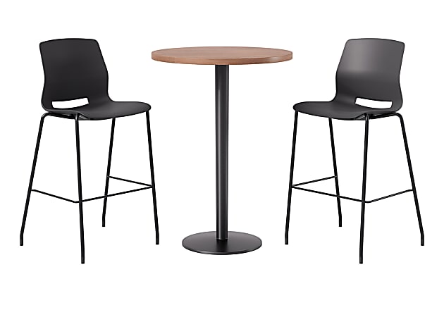 KFI Studios Proof Bistro Round Pedestal Table With Imme Barstools, 2 Barstools, River Cherry/Black/Black Stools