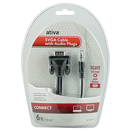 Ativa® 6&#x27; VGA/SVGA Video Cable Plus Audio, Black