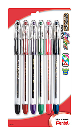 Pentel® R.S.V.P.® Ballpoint Pens, Medium Point, 1.0 mm, Clear Barrel, Assorted Ink Colors, Pack Of 6