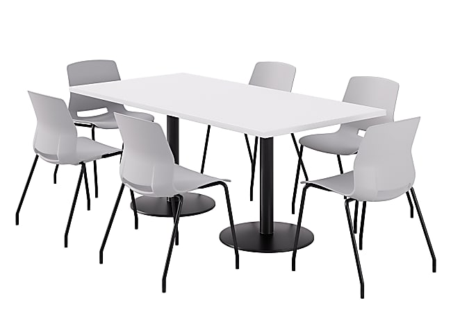 KFI Studios Proof Rectangle Pedestal Table With Imme Chairs, 31-3/4”H x 72”W x 36”D, Designer White Top/Black Base/Light Gray Chairs