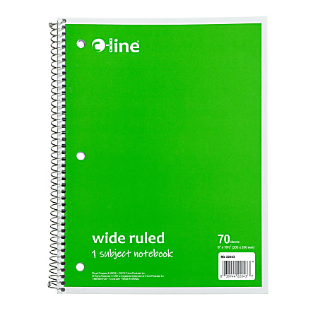 C-Line Wide Rule Spiral Notebooks, 8" x 10-1/2", 1 Subject, 70 Sheets, Green, Case Of 24 Notebooks