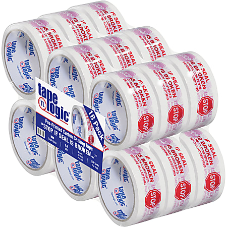 Tape Logic® Stop If Seal Is Broken Preprinted Carton-Sealing Tape, 3" Core, 2" x 55 Yd., Red/White, Case Of 18