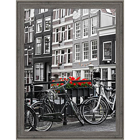 Amanti Art Narrow Wood Picture Frame, 27" x 21", Matted For 18" x 24", Regis Barnwood Gray