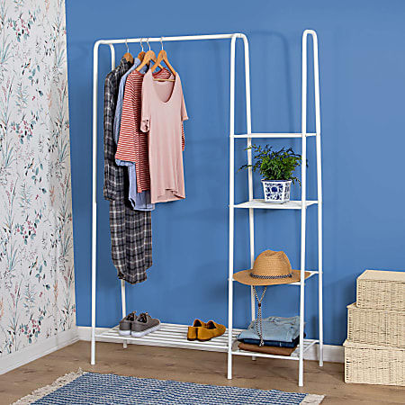 Honey Can Do Freestanding Closet With Clothes Rack And Shelves, 66”H x 15”W x 45”D, Matte White