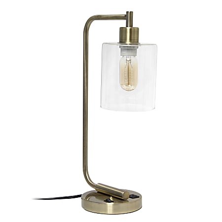 Lalia Home Modern Iron Desk Lamp With USB, 18-13/16"H, Clear/Antique Brass