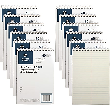 Business Source Steno Notebooks - 60 Sheets - Coilock - Gregg Ruled Front Ruling - 6"x9" Sheet Size - Green Tint Paper - Stiff-back, Sturdy - 12/Pack