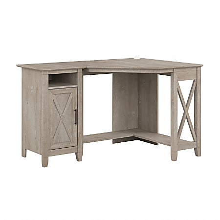 Bush® Furniture Key West Small Corner Desk With Storage Cabinet, Washed Gray, Standard Delivery