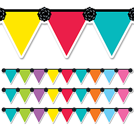 Creative Teaching Press® EZ Borders, Pennant Party, 48’ Per Pack, Set Of 3 Packs