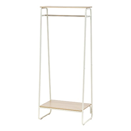 IRIS Metal Garment Rack With 2 Wooden Shelves, 59-1/2"H x 29-1/4"W x 15-3/4"D, White/Light Brown