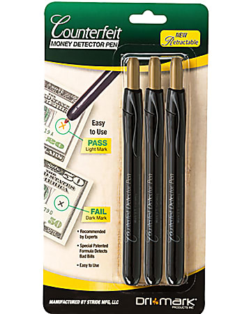 Dri-Mark® Counterfeit Detector Pen With Retractable Tip, Pack Of 3